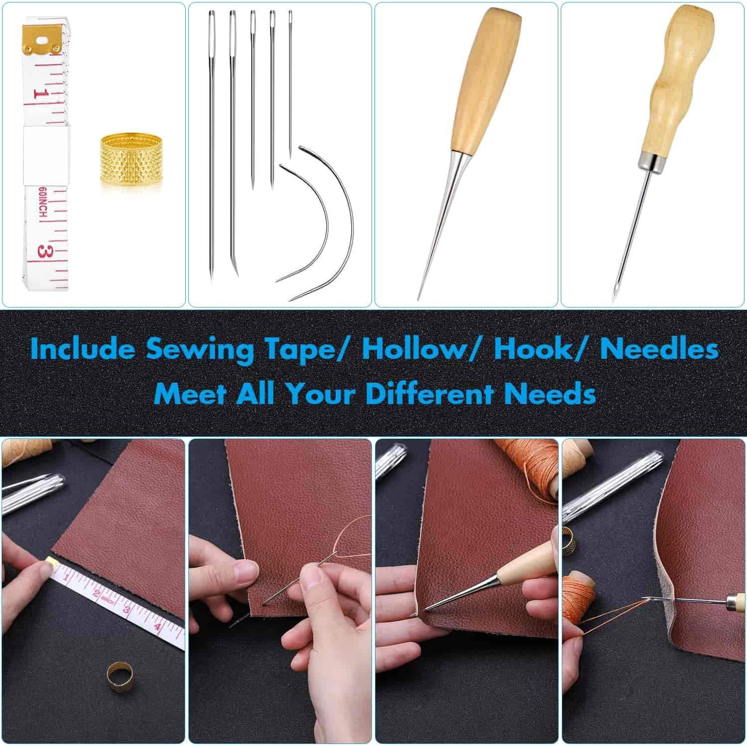 35 Pcs Leather Pouch Kit with Hole Punch, Sewing Tools, Waxed Thread and Large-Eye Stitching Needles for Beginner Crafting Projects