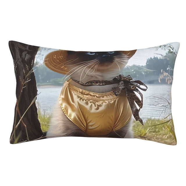 Fotbe Cat In Sun Hat Funda de Almohada Decorativa Estilo Occidental, Lujo en Algodón, Fundas para Almohadas King, Cojín Estampado para Decoración del Hogar-14"x20"