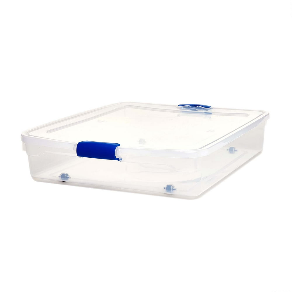 Homz 56 Qt. Plastic Storage Latching Tote, Clear/Blue (Set of 4)