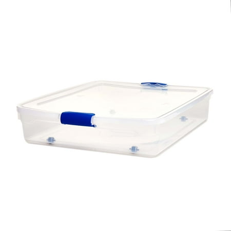 Homz 56 Qt. Plastic Storage Latching Tote, Clear/Blue (Set of 4)