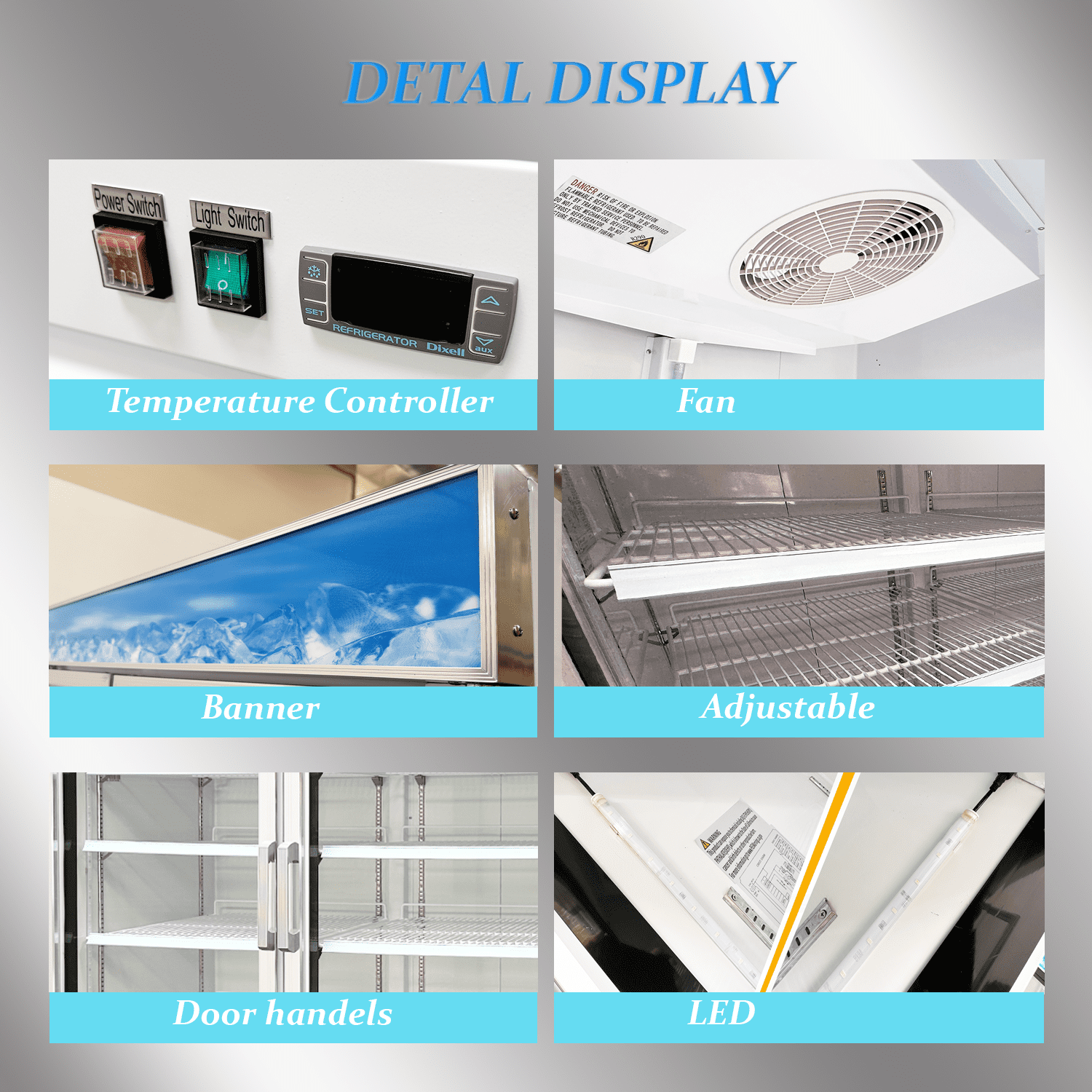 Cooler Depot Commercial Merchandiser Refrigerator, 54 inch, 45 cu. ft,  2 glass door cooler, NSF Certified.