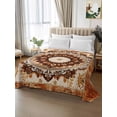 thumbnail image 2 of Boho Leaf Twim XL Size Flat Sheet, Wrinkleproof & Fadeproof Cooling Flat Bed Sheet Only, Orange Rustic Tribal Patterns Ethnic Bohemian Breathable Soft Bedding Top Sheets 66 x 102 Inches, 2 of 8
