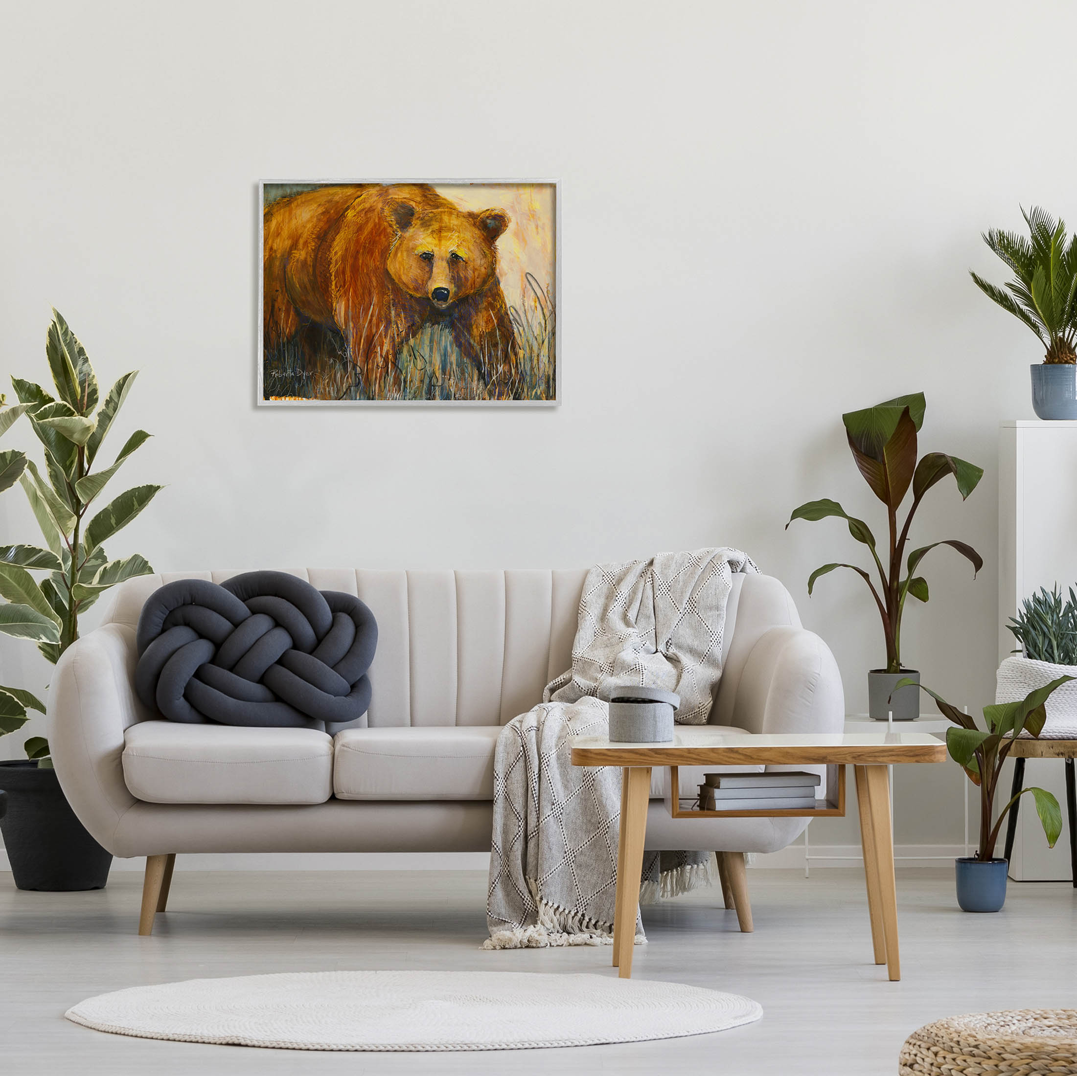 Stupell Industries Modern Bear Wildlife Scene Painting Gray Framed Art Print Wall Art, Design by Roberta Dyer