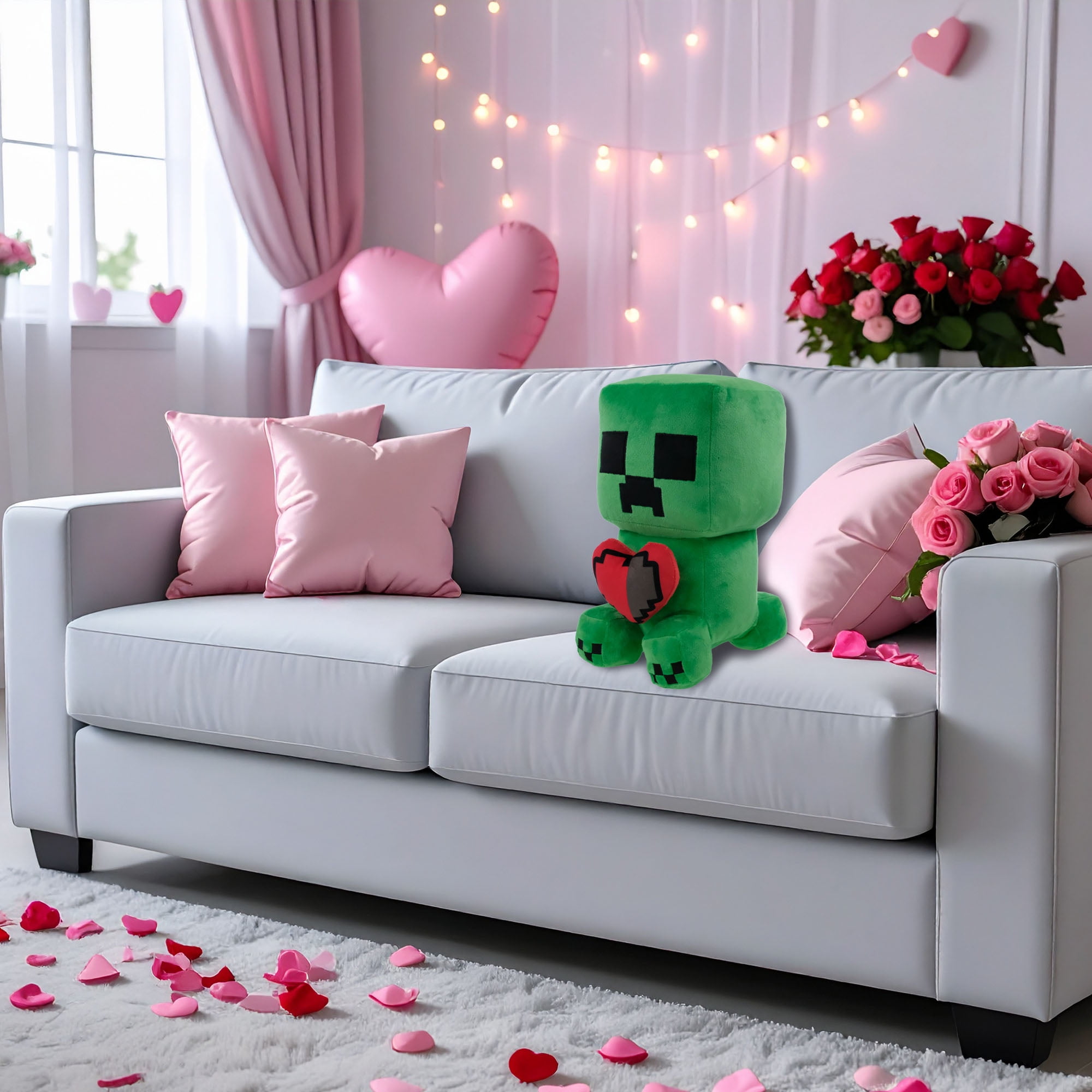Minecraft Large Creeper Plush Holding a Heart, 12 Inches Tall, by Ruz