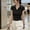 Dark Gray, variant on Tops for Women V-Neck Slim Fit Solid Color Short Sleeve Waist Defining Shirt White S