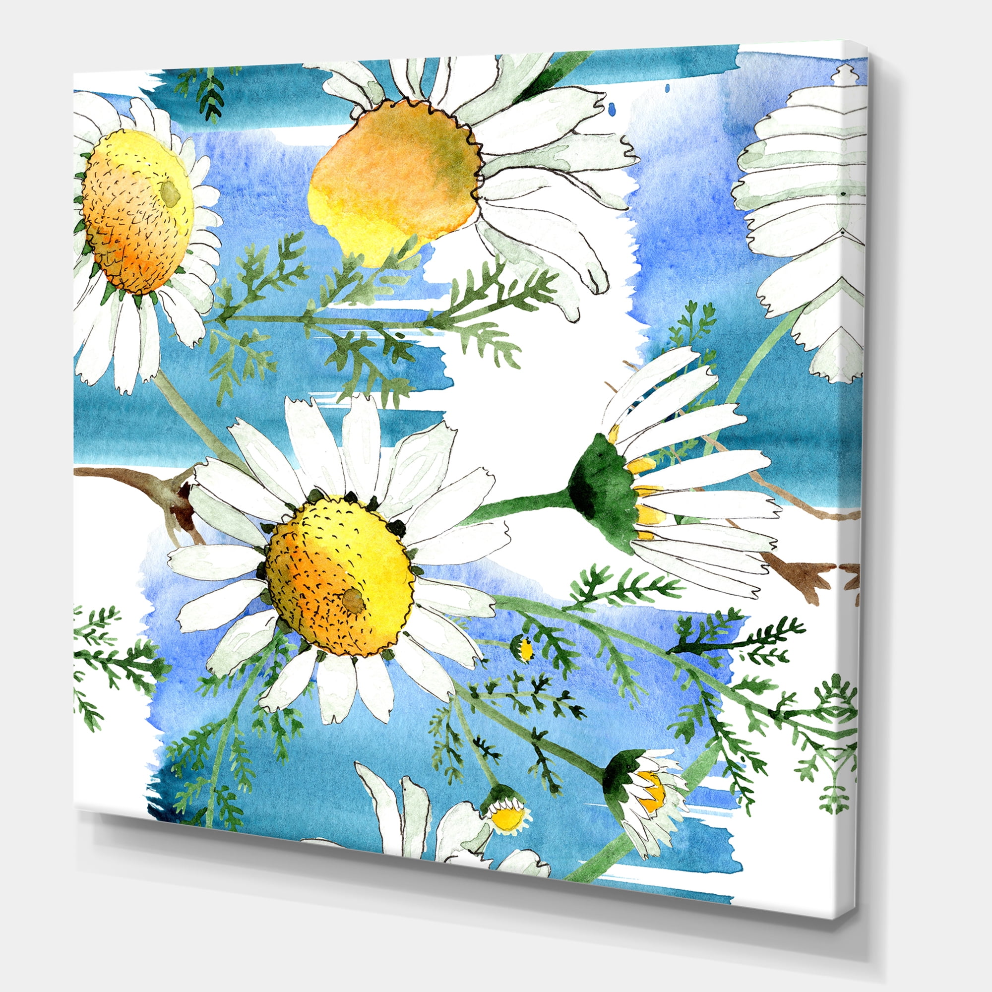 Designart ' Wild Spring White Chamomile Flowers ' Traditional Canvas Wall Art Print