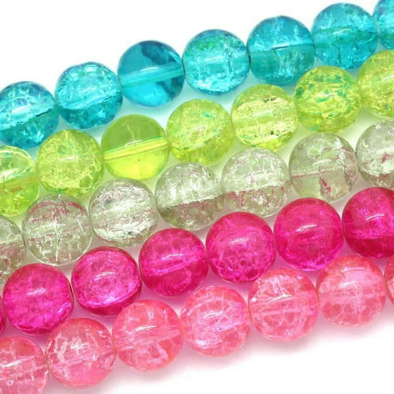 Sexy Sparkles Light Pink Crackle Glass Round Beads - 14mm Dia, 79cm Long, 59Pcs/1 Strand,