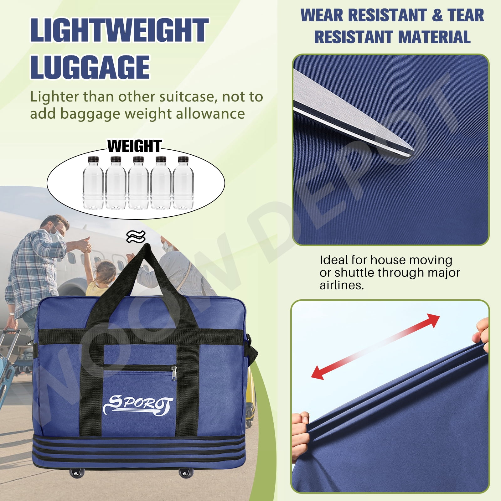 WOOW DEPOT 40in Expandable Suitcase Bag 4 Layer Collapsible Rolling Luggage Wheeled Duffle Bag Large for Home Storage Cargo Travel Business Moving