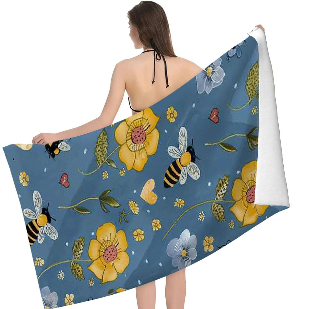 PHYHOO Cute Bee Beach Towel for Adults Kids Microfiber Lightweight Swimming Pool Towels Quick Dry Absorbent Sand Free Large Oversized Bath Towel 30x60in