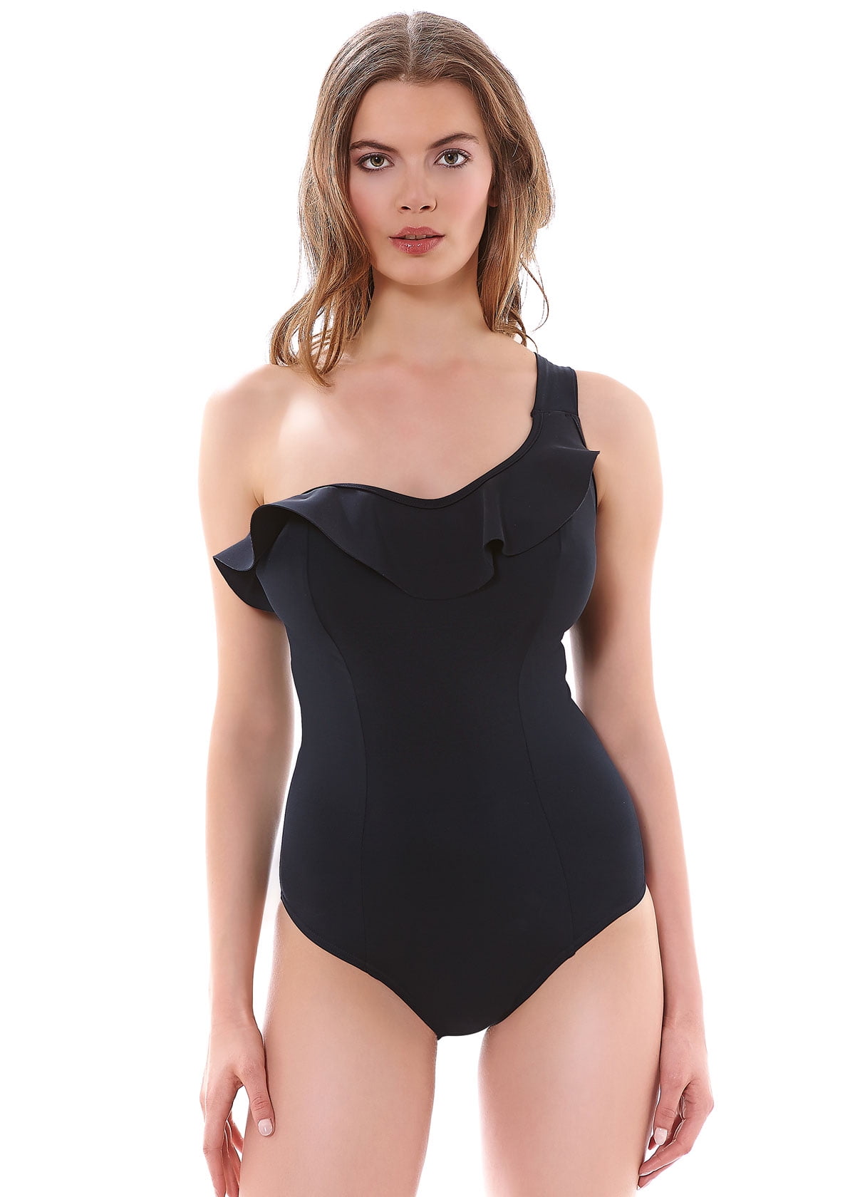 Freya Womens Remix Underwire Sculpt Frilled Swimsuit 38F Black