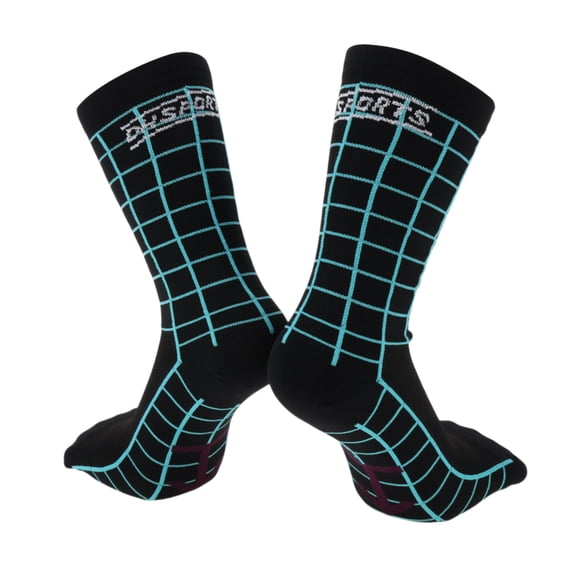 Unique Bargains Cycling Socks Quick-DryingSweat-Absorbent Anti-Friction Outdoor Bike Socks Black Blue Size l Neutral and Universal 1 Pair Grid