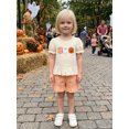 thumbnail image 6 of RUINIXCW Toddler Baby Girls Halloween Outfit Little Girl Summer Fall Dress Clothes Pumpkin Ghost Embroidery Short Sleeve T Shirt and Plaid Shorts Set, 6 of 9