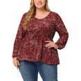 thumbnail image 1 of GRACE & GRANDEUR Plus Size Blouses for Women V Neck Button Up Ruffle Flowy Tunic Peplum Tops 4X Red, 1 of 5