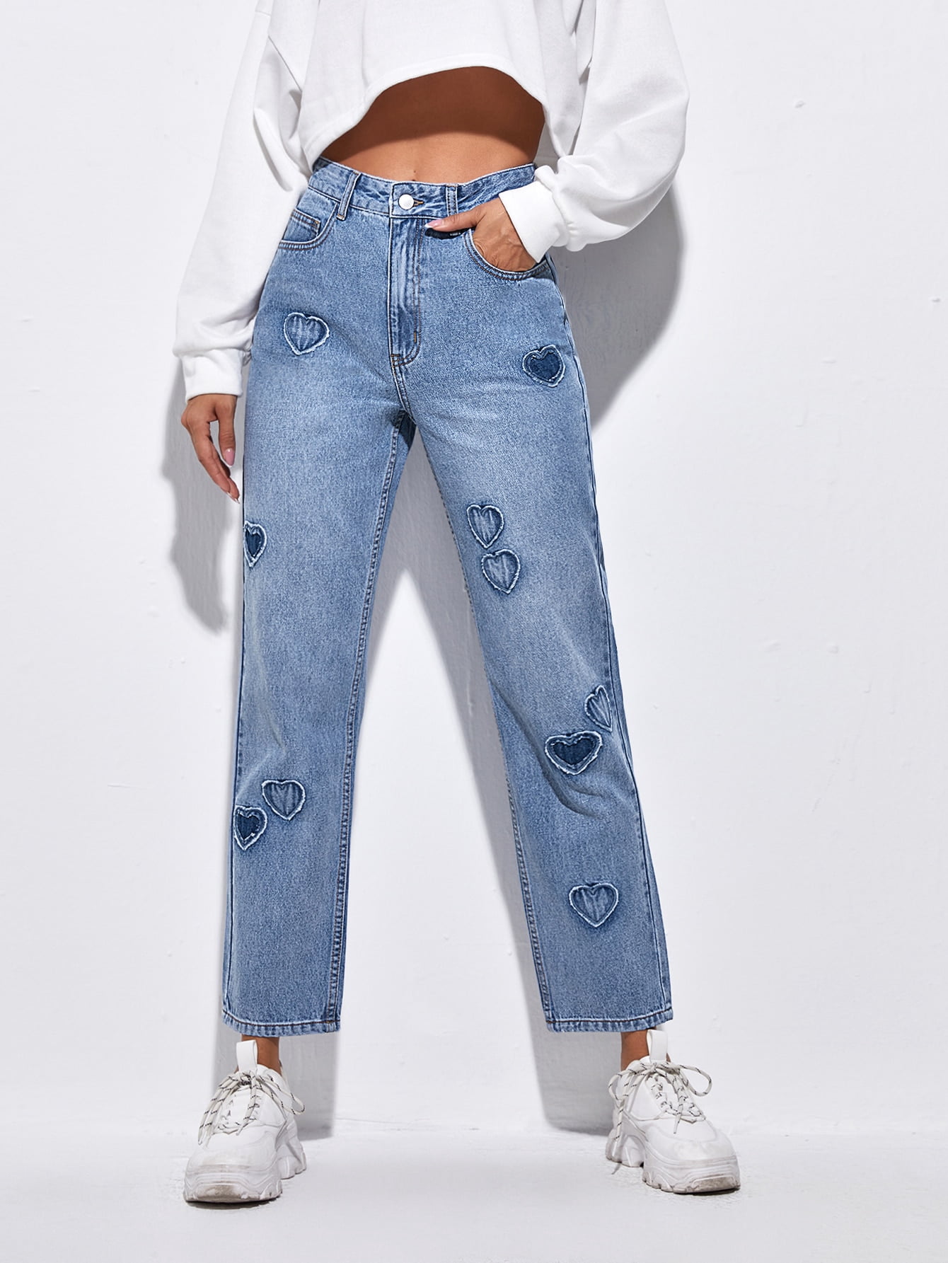 Women's High Waist Heart Patch Straight 