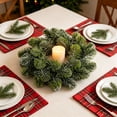 thumbnail image 4 of Artificial Green Leaves Candle Ring Wreath, Mini Plastic Candle Holder for 3-4 Inch Pillar Candles, Festive Christmas Table Centerpiece Garland Decor for Fireplace Mantel Dinner Party Home Holiday, 4 of 6