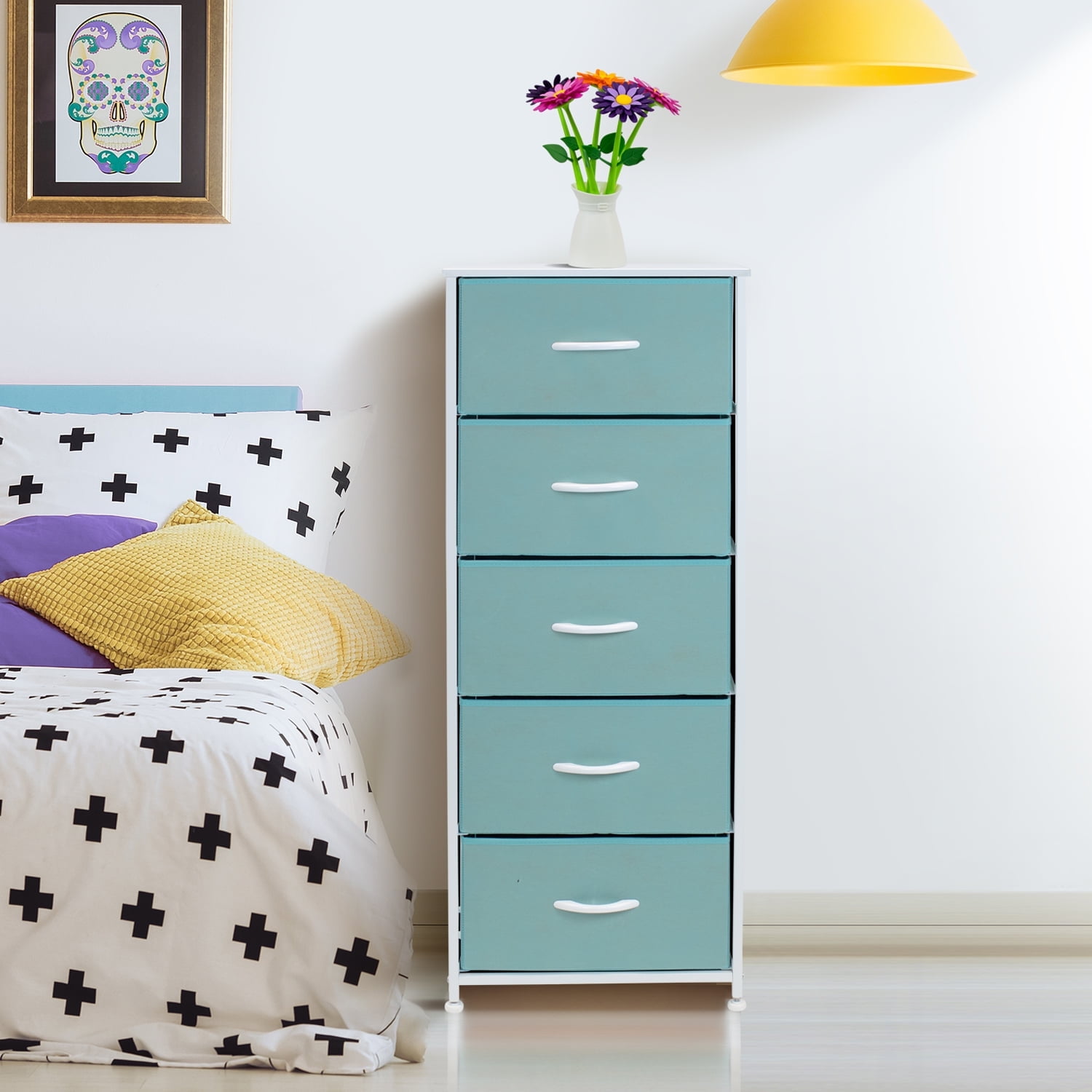 Sorbus Wood Handle 5 Drawers Closet Drawer Organizers, Aqua