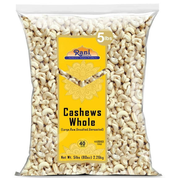 Rani Raw Cashews Whole (uncooked, unsalted) 80oz (5lbs) 2.27kg Bulk ~ All Natural, No Preservatives | Vegan | NON-GMO | Kosher | Gluten Friendly
