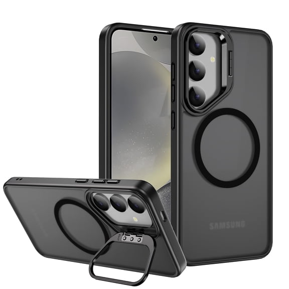 Magnetic Case for Samsung Galaxy S24 5G 6.2 Inch (SM‑S921U/S921U1) | Hidden Stand Slim Shockproof Hard Back Soft Edge Protective Cover, Black