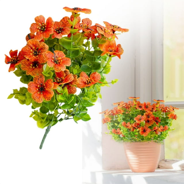Artificial Eucalyptus Verdsylv Artificial Eucalyptus & Violet Flower Bunch, Uv Resistant & Realistic Faux Greenery for Outdoor Pots, Garden Courtyards & Spring Decoration, Violet Flower Bunch, Orange