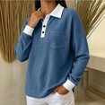 thumbnail image 6 of Dpjklzsn Women's Contrast Waffle Polo Top, Long Sleeve Button Pullover with Chest Pocket for Fall Winter Casual Wear, 6 of 9