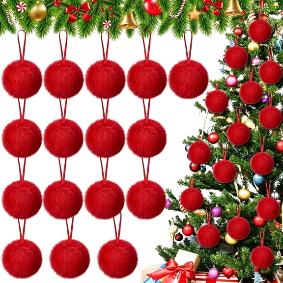 Orangide Christmas Ornaments 24 Pcs Soft Fluff Ball Hanging Decorations with Rope Cute Pendant for Christmas Tree Wreath Party Holiday Decor