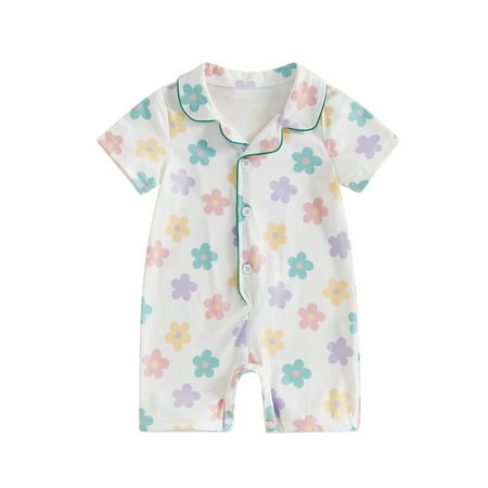 

Bmnmsl Baby Rompers Pajamas Tractor/Flower Print Summer Infan Sleepers