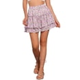 thumbnail image 1 of Falda corta de gasa con volantes en capas y estampado floral para mujer Inspire Chic, cintura elástica, color rosa, talla M, 1 of 6