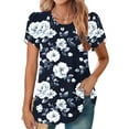 thumbnail image 3 of Women's Blouses Top Cute Printed Summer T-Shirts Casual Chest Pleated Tunic Top Round Neck Puff Sleeves Blouses Loose Outdoor Beach Vacation Pullover Tops, 3 of 6