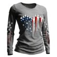 thumbnail image 2 of Women's Long Sleeve Round Neck T-Shirt with AMERICA 250th Anniversary Flag Graphic Print, Casual Independence Day Top for Patriotic Celebrations Light Gray S, 2 of 4