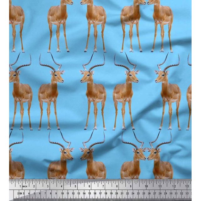 Soimoi Poly Georgette Fabric Deer Animal Print Fabric by Yard 42 Inch Wide