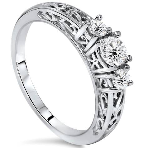 Pompeii 3/8ct Vintage Three Stone Diamond Ring 14K White Gold (G/H,I1)