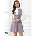 thumbnail image 4 of DARING DIVA Contrast Tie Neck Long Sleeve Elegant A-Line Dress L Grey, 4 of 5