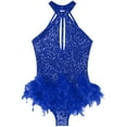 thumbnail image 4 of TiaoBug Women Stage Performance Dancewear Glittery Sequins Tango Salsa Latin Dance Leotard Dress Blue S, 4 of 7