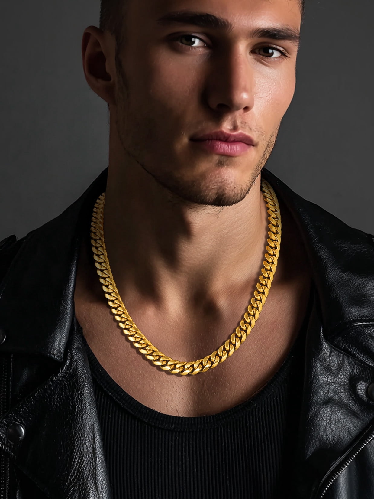 ChainsProMax Men Chain Gold Plated Necklace Stainless Steel Hiphop Rapper Fathers Day Jewelry Gifts for Mens 22inches