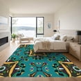 thumbnail image 3 of ODIKA 5'x7' Machine Washable Non-Slip Area Rug, Wildlife Inspired Abstract Bear and Nature Emblem Design High Traffic Rug with Pad, Gold, 907444, 3 of 8