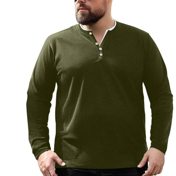 ZCFZJW Mens Henley Shirts Casual Big and Tall Long Sleeve Basic Athletic Solid Color Pullover Tops Trendy Regular Fit Comfy Workout Sweatshirts Army Green L