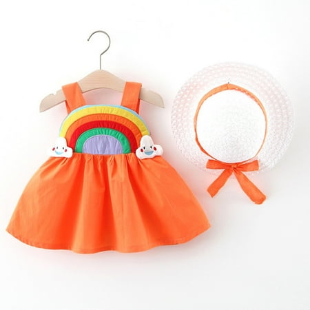 

RPVATI Infant Baby Toddler Child Children Kids Clothes Rainbow Sleeveless Dress Sun Hat 2 Pieces Summer Outfits