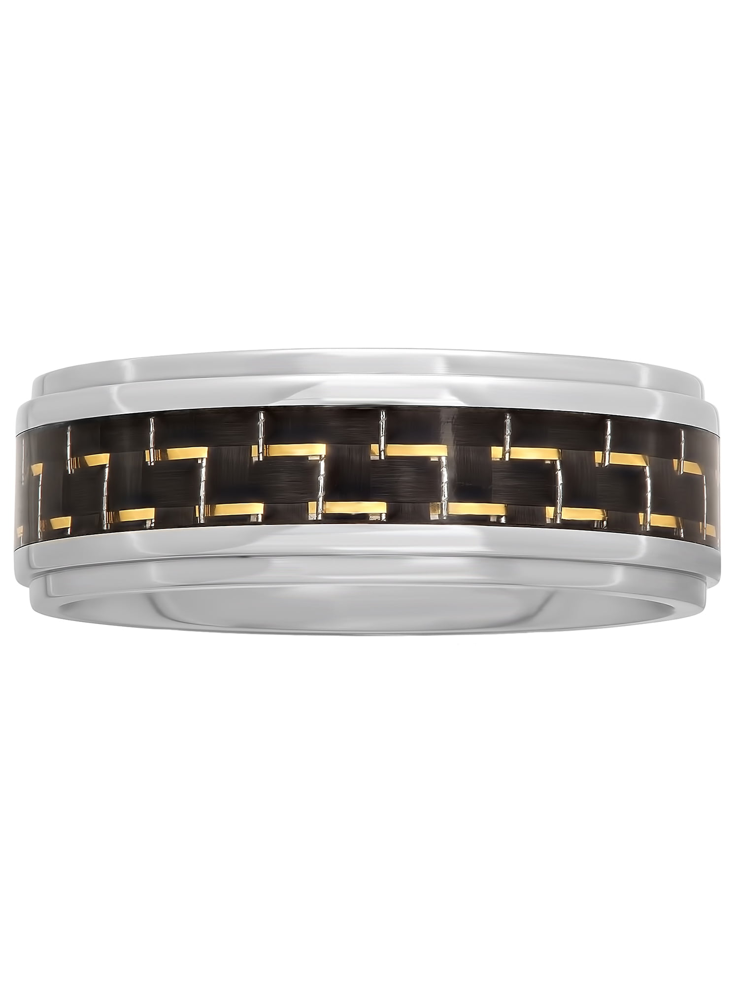 Men's Stainless Steel 8MM Black and Gold Carbon Fiber Wedding Band - Mens Ring