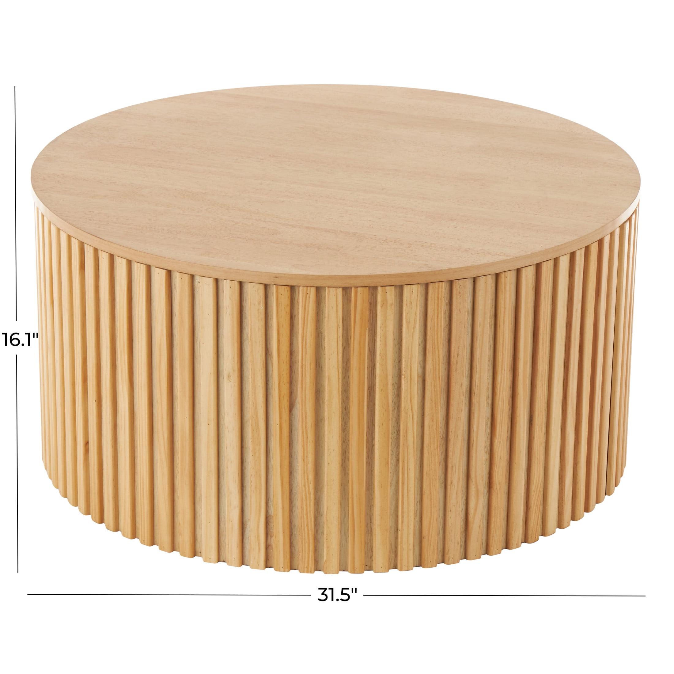 DecMode 32" x 16" Brown Wood Handmade Ribbed Coffee Table with Slatted Base, 1-Piece