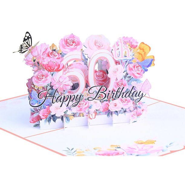 Tarjeta de felicitación de cumpleaños, tarjeta emergente, con sobre papel rosa, 5x7 pulgadas, regalo creativo para fiesta de abuela