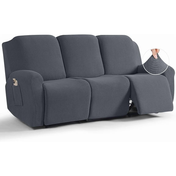 MY Recliner Sofa Covers 8-Pieces Stretch Large Couch Covers for 3 Seats Reclining Slipcovers Soft Jacquard Pattern Furniture Protector (Grey)
