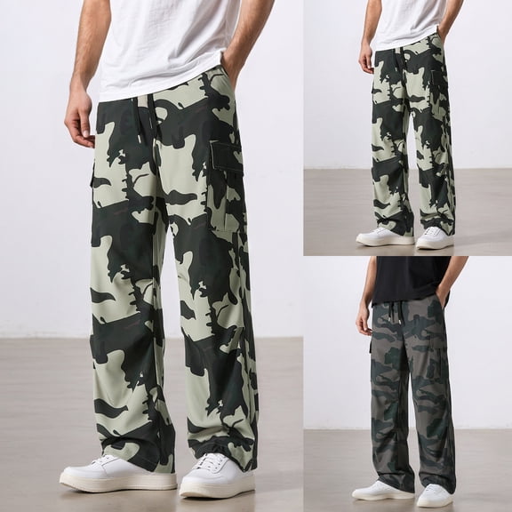 Men Camo Cargo Pants Fall Winter Combat Military Casual Streetwear Drawstring Trousers CE1 Pant