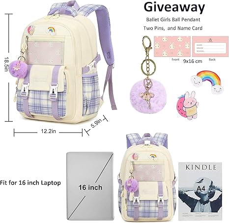 3PCS-With lunch bag, pencil box Laptop Backpack 15.6 Inch Bag College Backpacks Anti  Travel Back Pack Large Bookbags for Women(White)