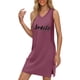 thumbnail image 1 of Vestido sexy de playa sin mangas con escote en V y abertura lateral para mujer - Poliéster, estampado de letras, informal, para vacaciones y fiestas, para el verano, 1 of 5