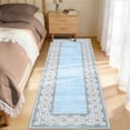 thumbnail image 2 of Garvee 2'x6' Washable Runner Rug Modern Bordered Rug Floral Rug Non Slip Bedroom Runner for Laundry Room Kitchen, Light Blue, 2 of 8