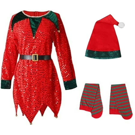

3Pcs Kids Boys Girls Christmas Set Belt Santa s Helper Sequin Dress Xmas Outfit With Hat Stockings for Christmas Xmas Party Baby Girl Winter Clothes Packs 12-18 Month Girl Clothes Outfit Girl Kids