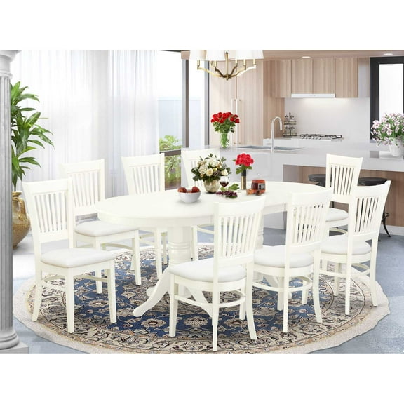 East West Furniture Vancouver 9-piece Dining Set with Linen Seat in White