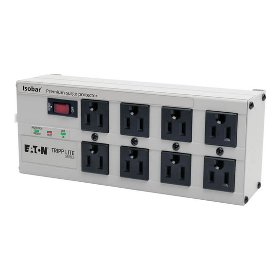 Tripp Lite Isobar Metal Surge Suppressor, 8 Outlets, 12 ft Cord, 3840 Joules, Light Gray