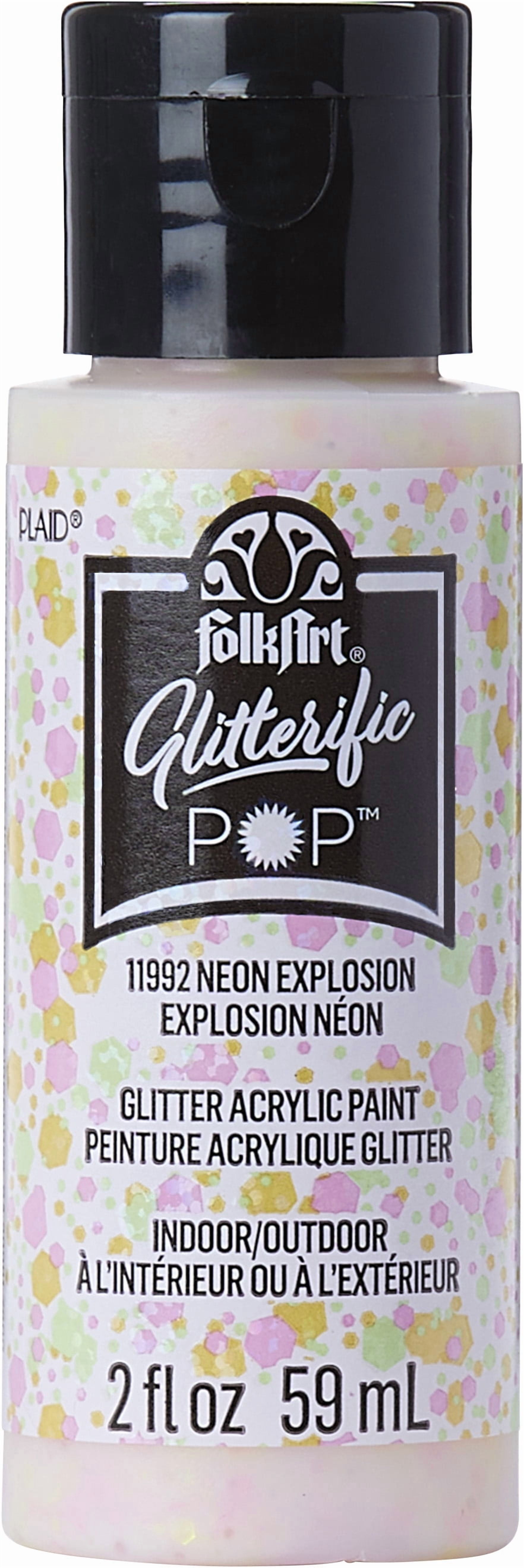 (2 pack) FolkArt Glitterific Pop Acrylic Craft Paint, Neon Explosion, 2 fl oz