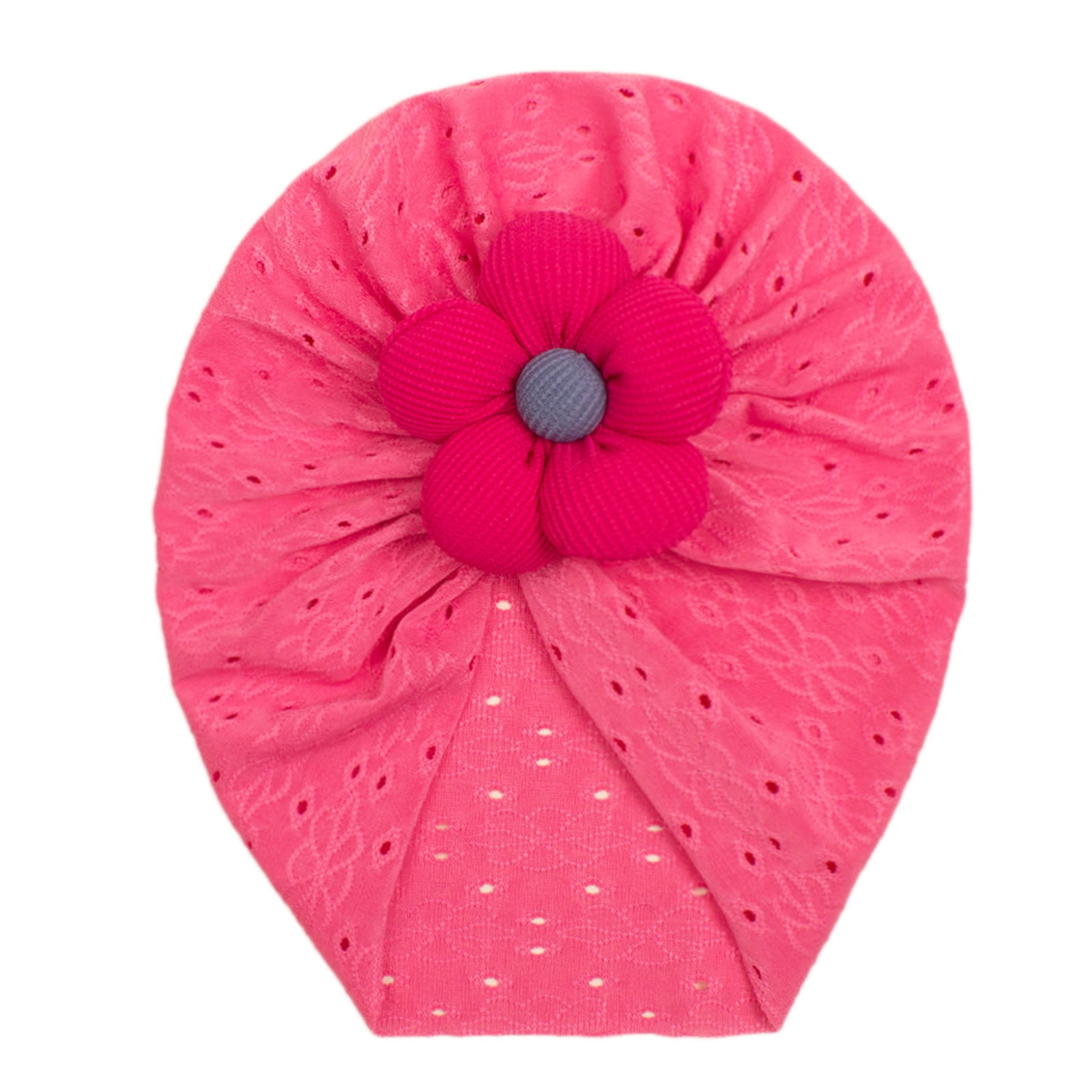 Xfvqtps Infant Turban Hat Knit Flower Cute Kawaii Stretch Comfortable Warm Windproof Coldproof Fall Soft Skull Cap Hot Pink